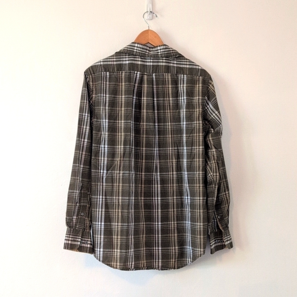 Izod No-Iron Plaid Cotton-Blend Travel Green Plaid Button-Up Shirt Sz Medium - Picture 7 of 8